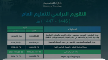 ” وزارة التعليم ” السعودية تعلن التقويم الدراسي 1446 بعد التعديل الأخير